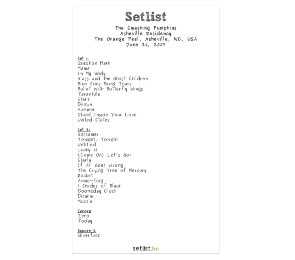 Setlist History Smashing Pumpkins Live Debut a OneDayOld Song